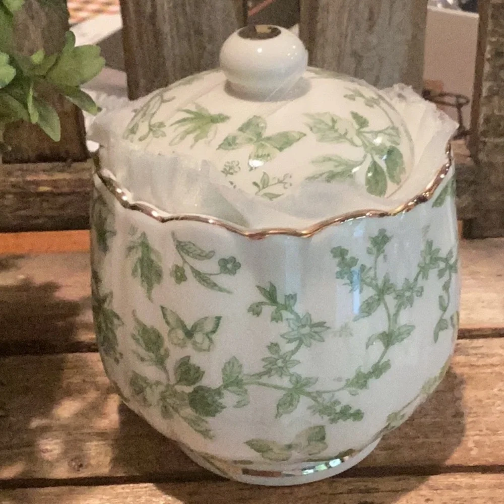 Grace Teaware Green Floral Cream & Sugar Set